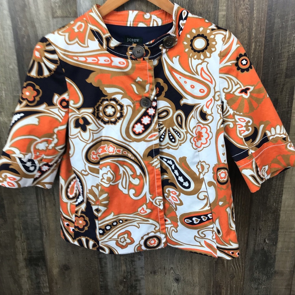 J Crew Paisley Print Short Jacket Size 6